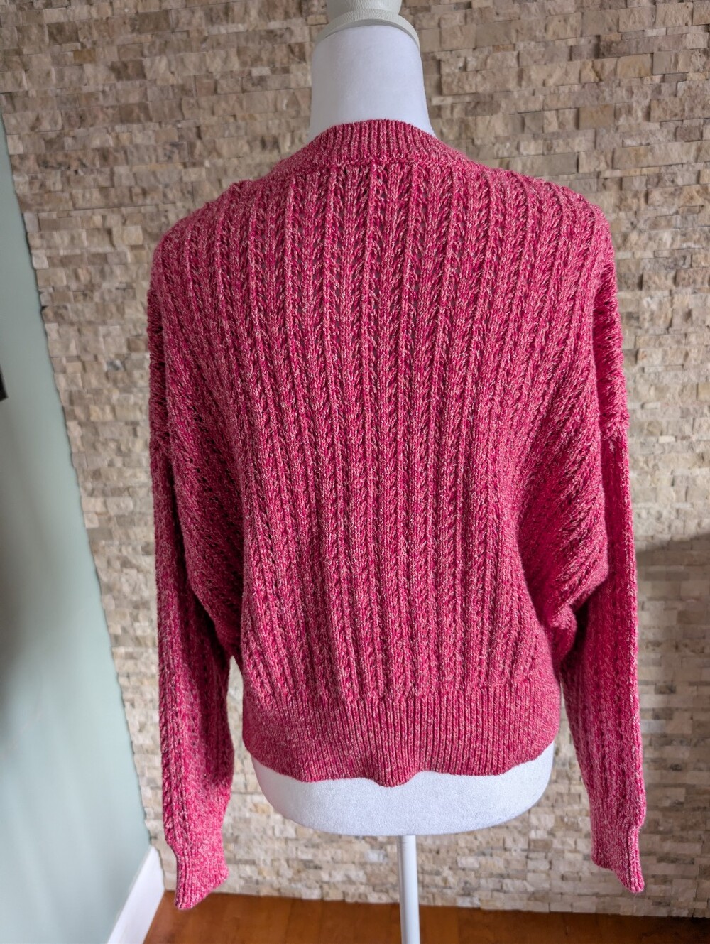 Rag & Bone Edie Open Stitch Pink Knit Crewneck Cotton Blend Sweater Sz Small image 3